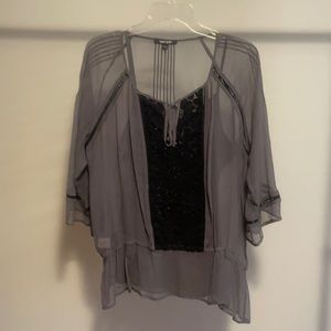 DANIEL RAINN Grey Crochet Blouse